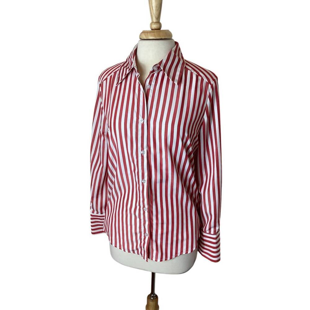 NEW TEA & CUP women's long sleeve striped blouse in red